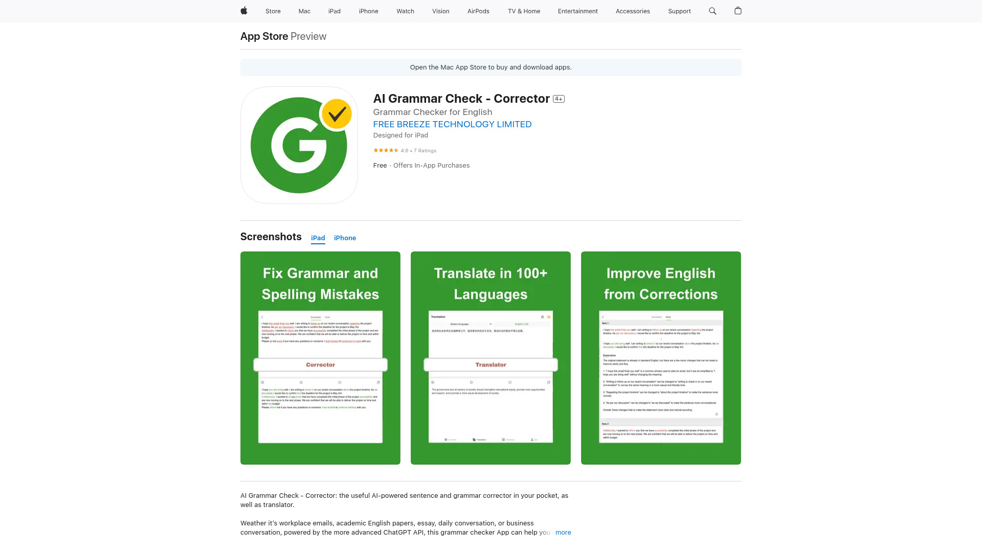AI Grammar Checker for iOS