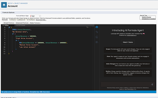 Better Salesforce formula editor and AI Agent