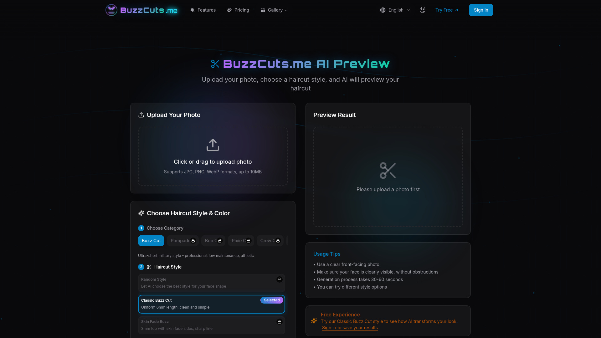 buzzcuts.me free forever hair style generator