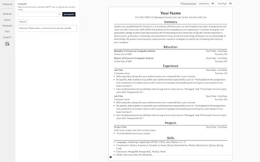 ChatGPT for ElegantResume