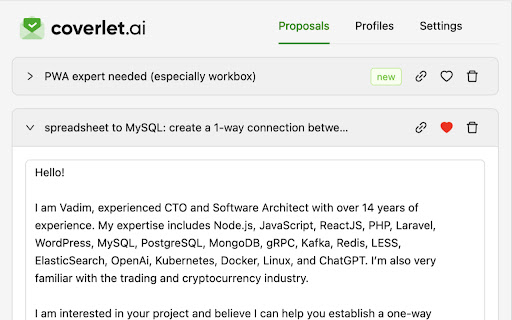 CoverLet: Upwork Winning Proposal Generator