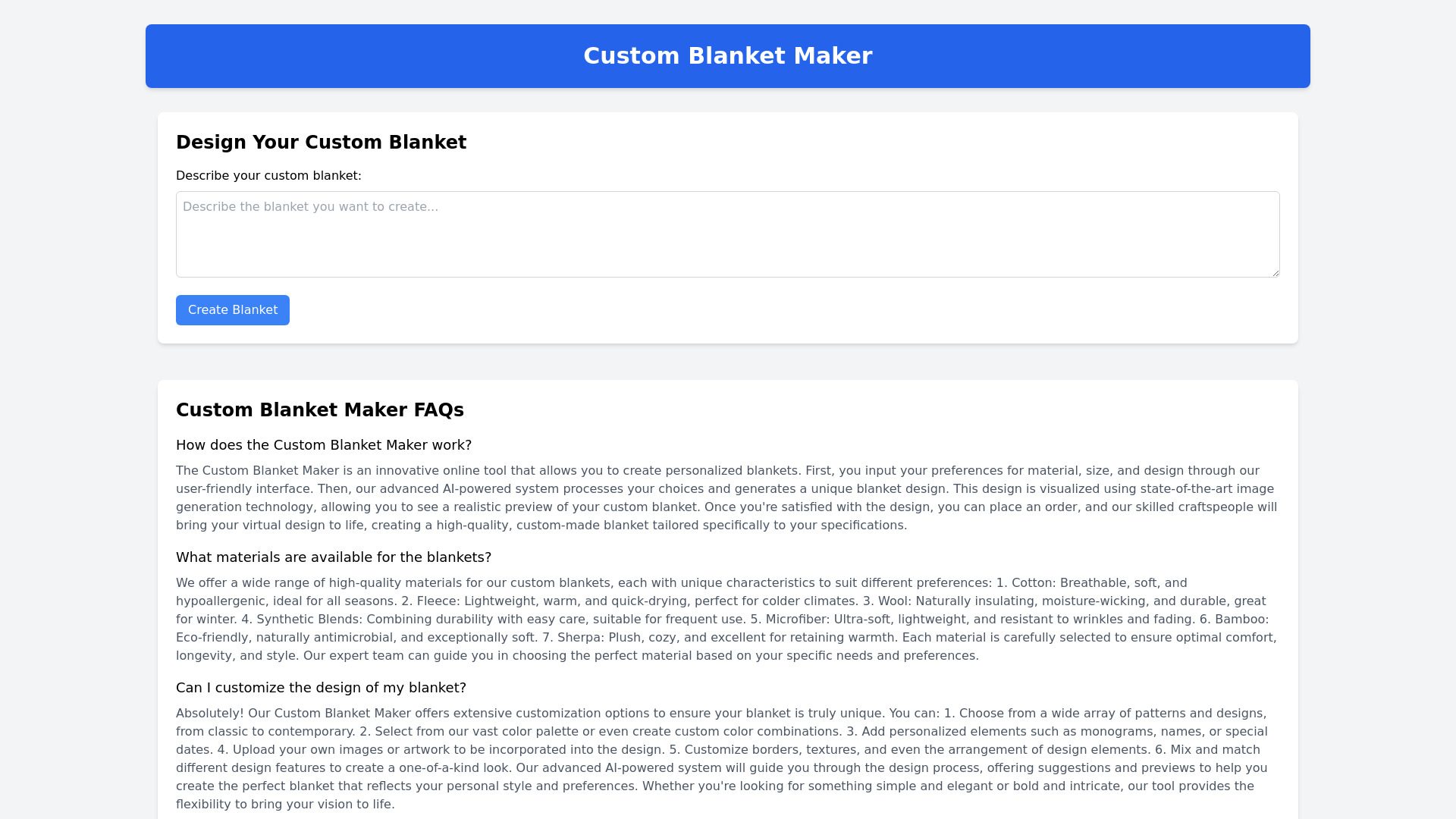 Custom Blanket Maker