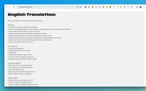 Legalese to English - Privacy Policy & ToS Simplifier