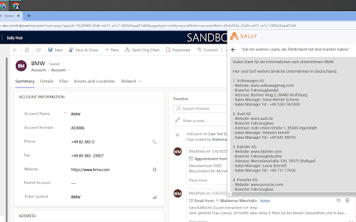 Sally SalesAI Dynamics 365 Explorer