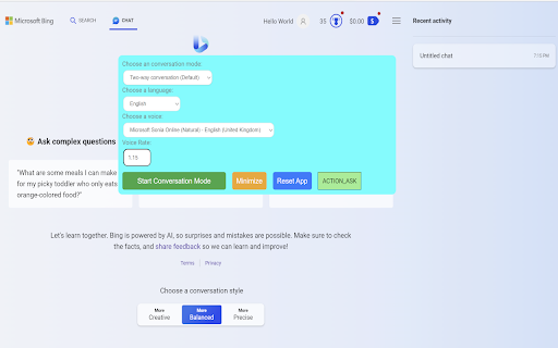 Two Way Voice for Bing AI